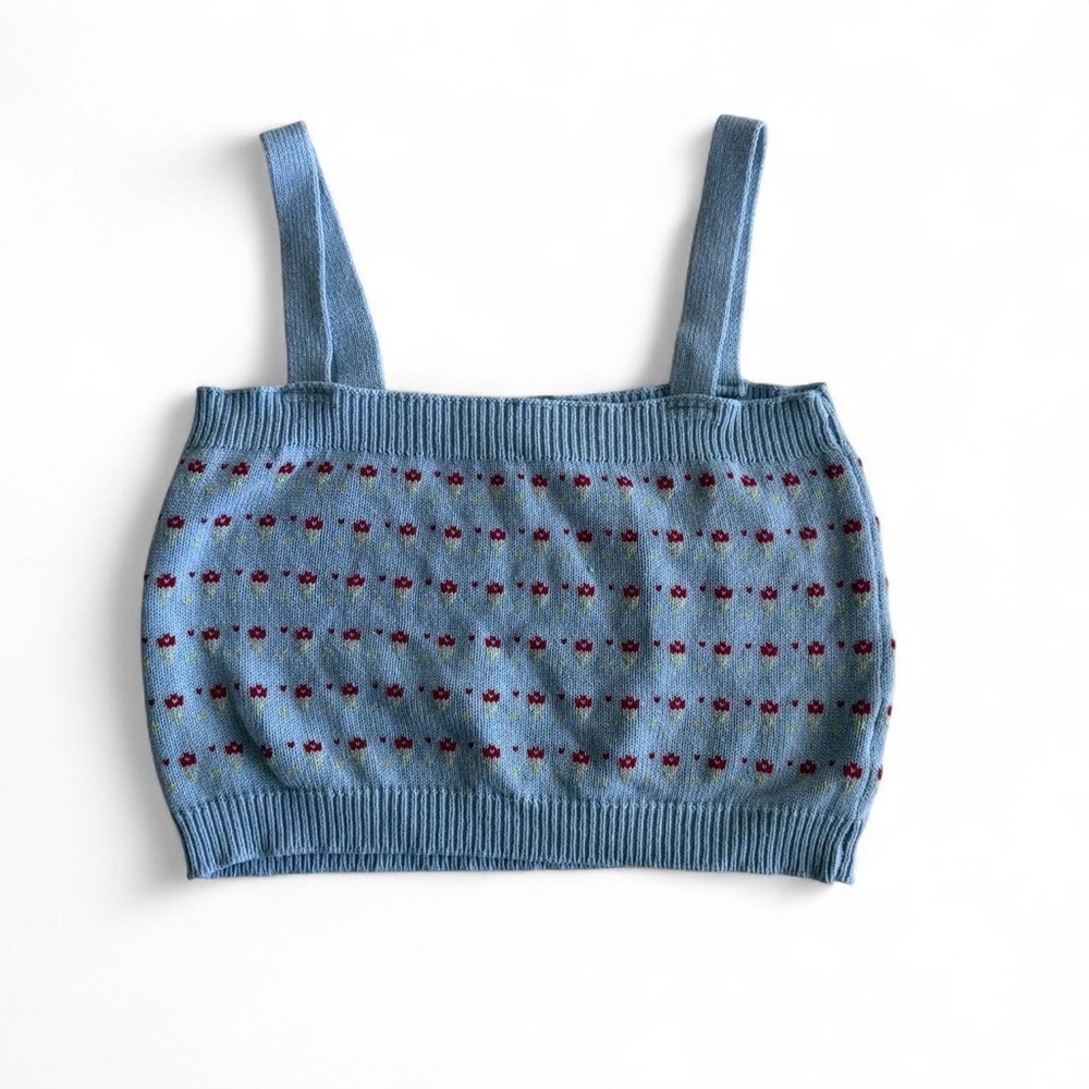 Blue Floral Knit Crop Top